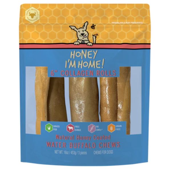 Honey I m Home Dog Buffalo Collagen Rolls 6 Inch 3 Pack Supply