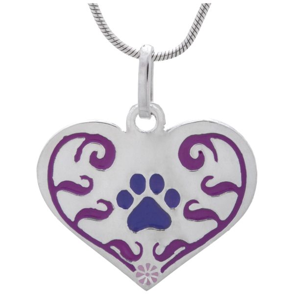 Art Nouveau Paw Print Heart Sterling Necklace Online