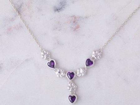 Amethyst Hearts & Paws Sterling Drop Necklace Discount