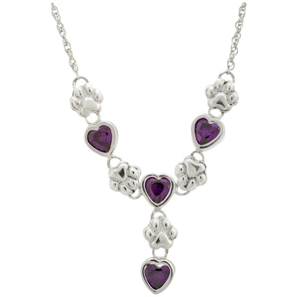 Amethyst Hearts & Paws Sterling Drop Necklace Discount