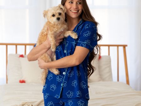 Outlined Paw Prints Pajama Shorts Set For Discount