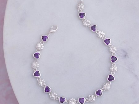 Amethyst Hearts & Paws Sterling Bracelet Online now