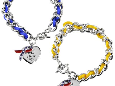 Proud to be a Navy Wife Ribbon Charm Bracelet Cheap